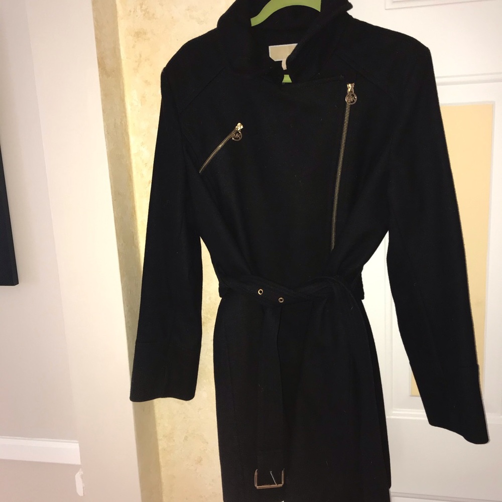 Michael Kors wool blend asymmetrical belted coat